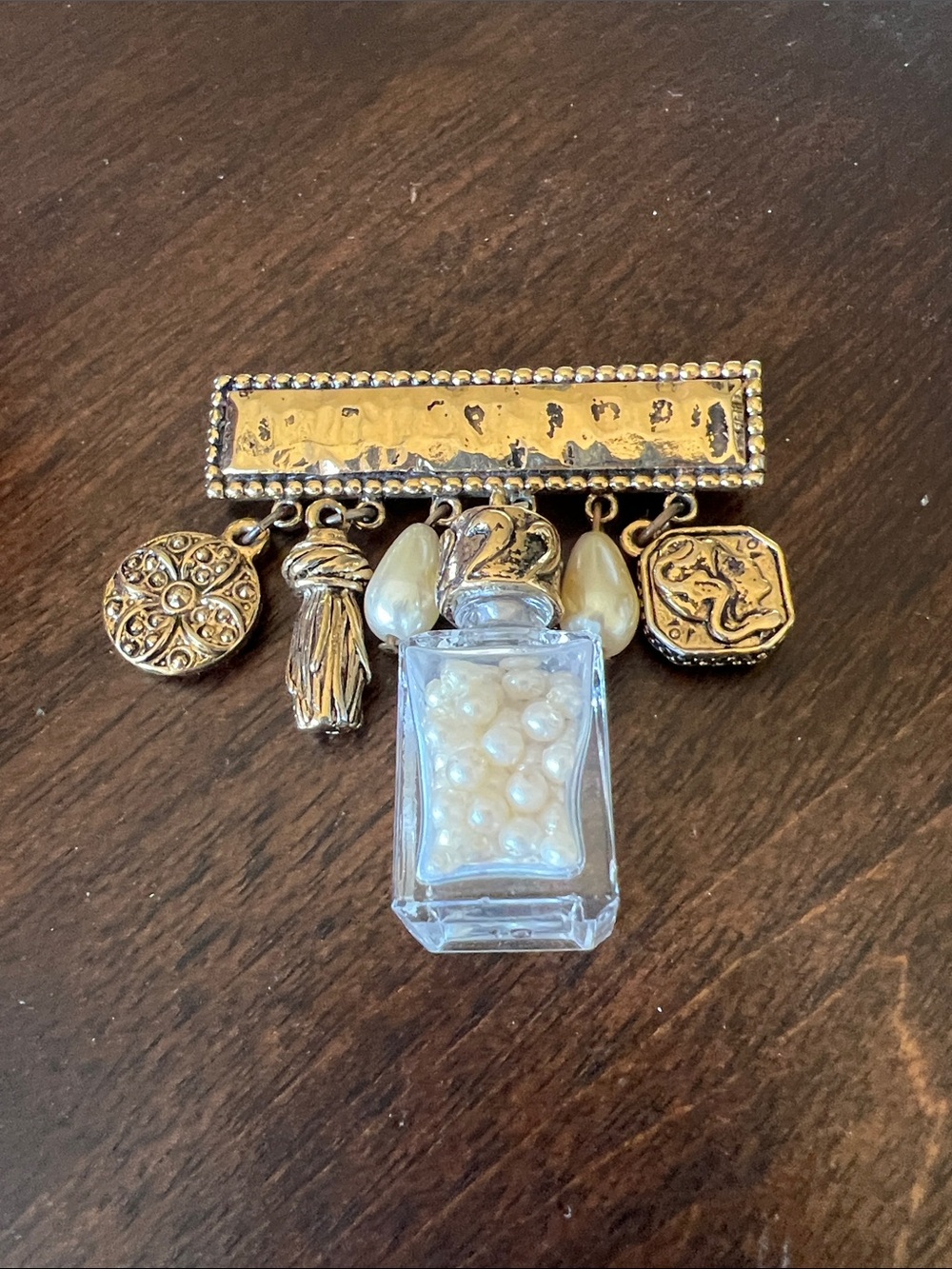 Carolee Gold-Tone Charm Brooch with Faux Pearls
